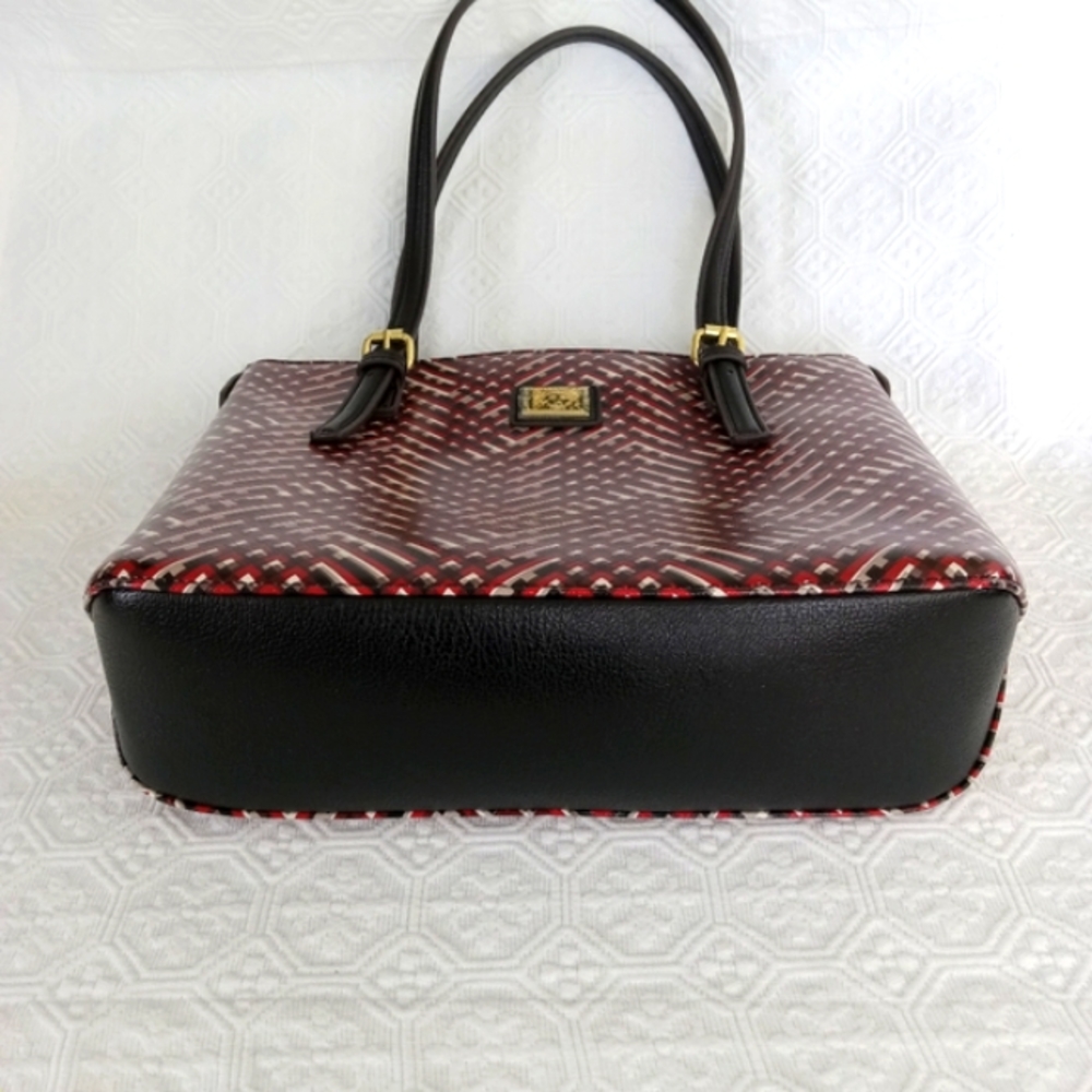 ANNE KLEIN Faux Leather Red Black White Lattice Pattern Tote Shoulderbag - Picture 5 of 14